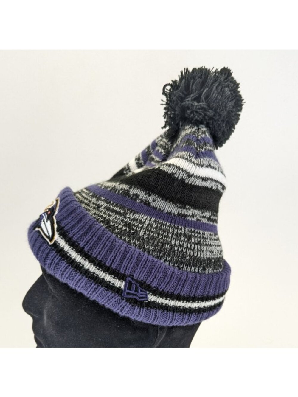 Baltimore Ravens Striped Sideline Winter Beanie W/ Pom Knit Hat By New Era - Picture 4 of 9